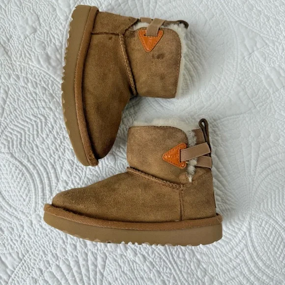 UGG Kids Mini Bailey Flex Boots Chestnut Suede Size 10 Shearling Warm - Picture 7 of 8